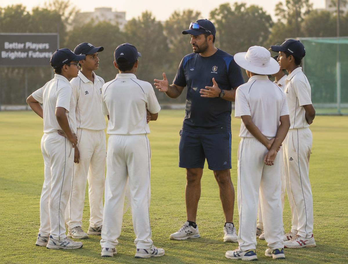 Academy players in a huddle with their coach